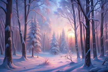 forest in winter Camp poster with pine forest, and mountains
