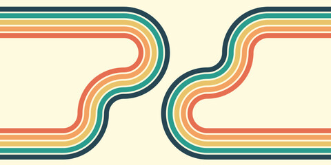 Retrofuturism poster design in trendy retro line style. Modern art poster retro vintage style 70s stripes background template lines shapes vector design.