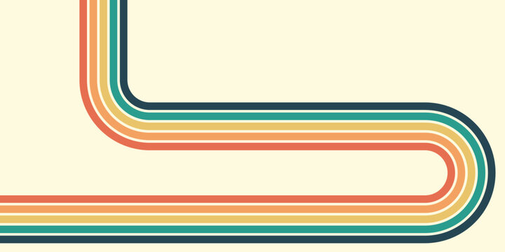 Retrofuturism poster design in trendy retro line style. Modern art poster retro vintage style 70s stripes background template lines shapes vector design.