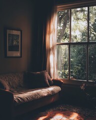 Cinematic Warmth Moody Guest Room with Vintage Decor and Dramatic Shadows