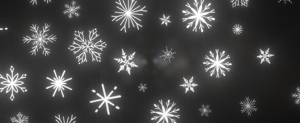 Snowflakes and bokeh lights on the blue Merry Christmas background. 3D render