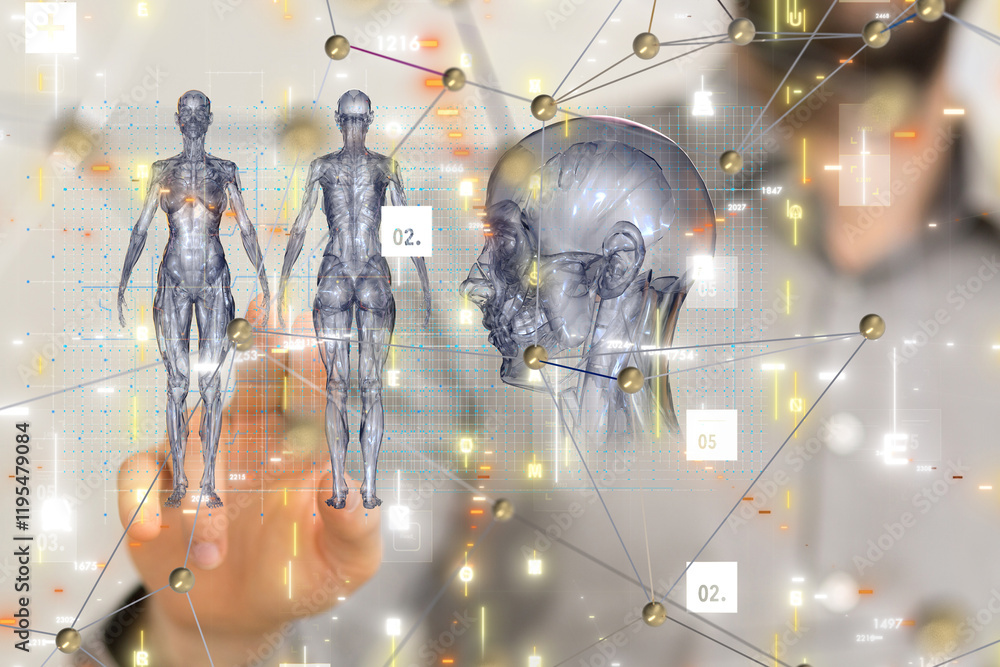 Poster digital medical futuristic interface 3d rendering