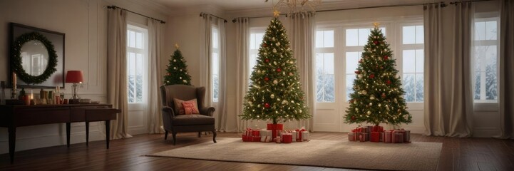 A beautifully decorated Christmas tree in a room, tree, greenery