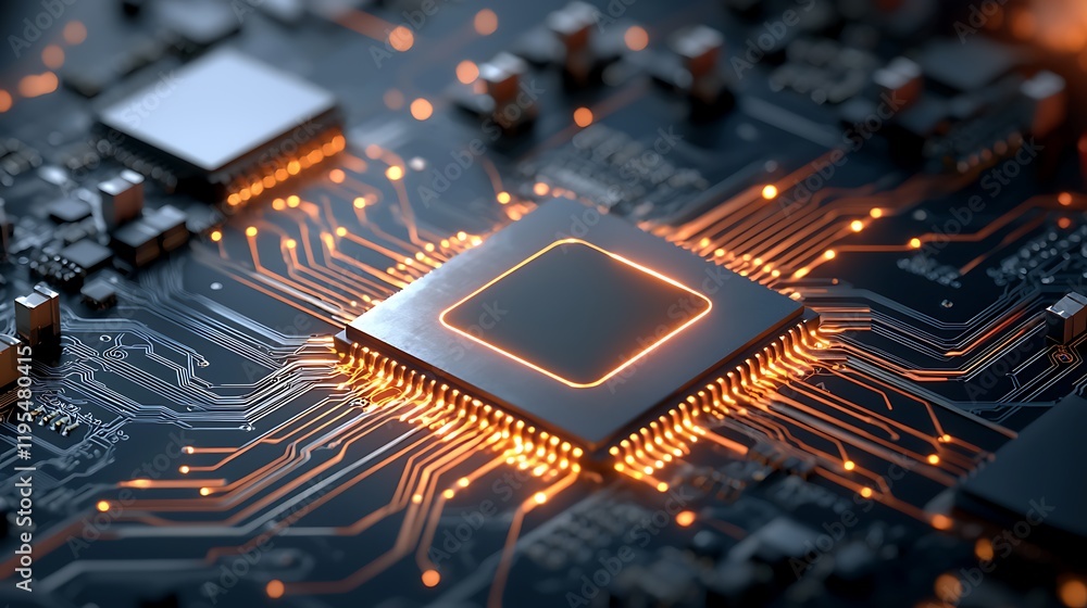 Poster glowing circuit grid futuristic technology abstract digital background with breached zones and glitc