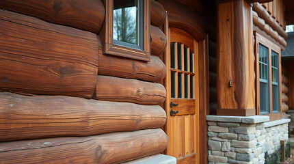 Rustic Log Cabin Exterior: Wooden Walls, Stone Accents, and Charming Details