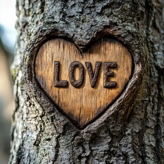 A romantic carved heart on a tree trunk in a lush green forest, symbolizing timeless love and nature.