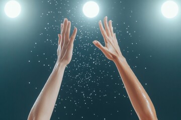 Dynamic Close-Up of Female Basketball Players Reaching for Ball Under Stadium Lights
