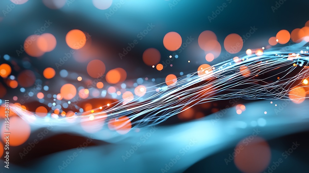 Poster glowing digital cloud infrastructure with streaming data fiber optic cables and abstract energy flow