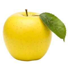 Fresh Yellow Apple with Leaf on Transparent Background
