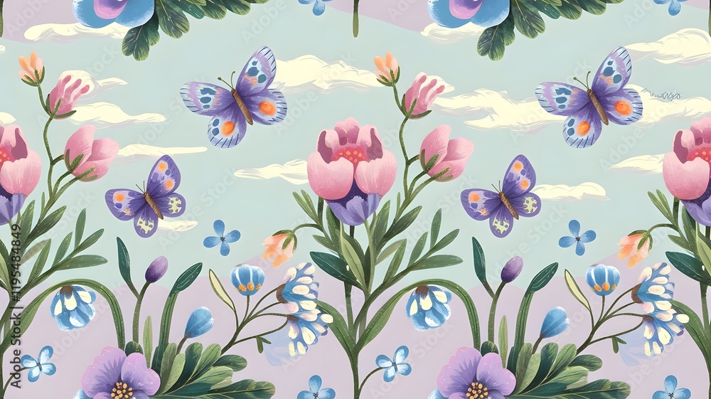 Poster seamless pattern with tulips