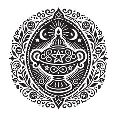 The Amulet of Samarkand Silhouette Vector Illustration, Solid White Background.