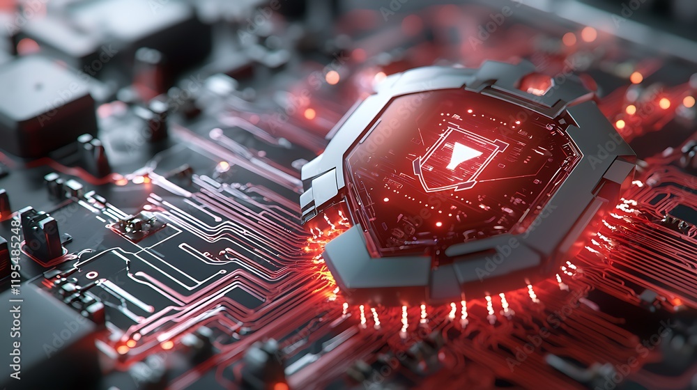 Poster glowing shield splitting with breach signals surrounding futuristic digital background cyberpunk ins