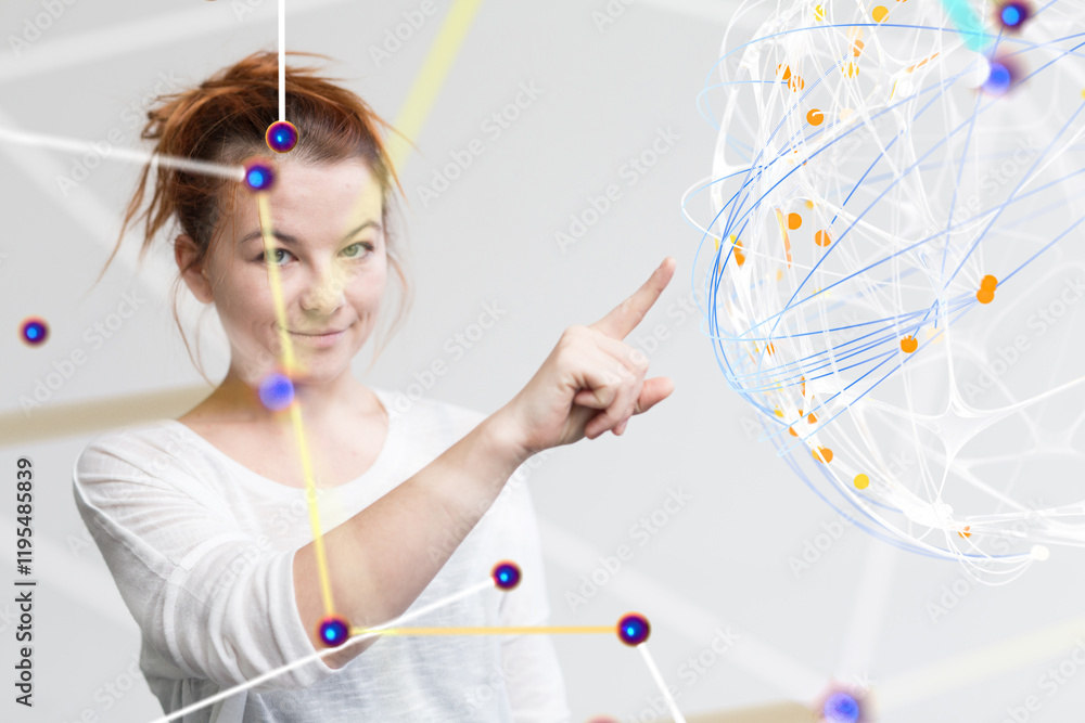 Fototapete Global network. Blockchain. 3D illustration. Neural networks and artificial intelligence. Abstract