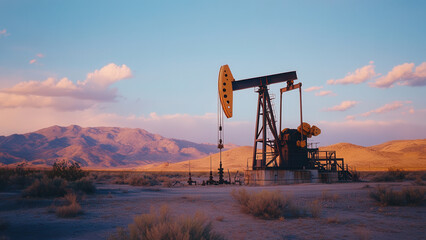 Oil gas pump industry equipment in desert landscape