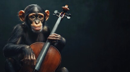 Chimpanzee playing cello in creative artistic scene