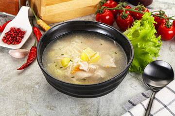 Homemade chicken soup with vegetables