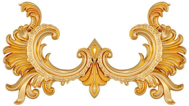 Gold ornament on transparent background, cut out, 3D render