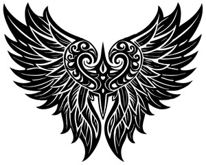 Obraz premium Intricate Wing Designs with Symmetrical Feather Details and Angelic Motifs in Gothic Style