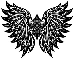 Intricate Wing Designs with Symmetrical Feather Details and Angelic Motifs in Gothic Style