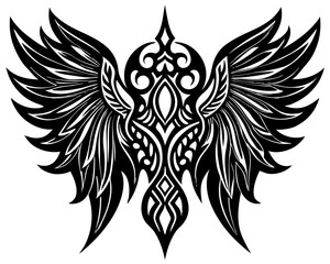 Intricate Wing Designs with Symmetrical Feather Details and Angelic Motifs in Gothic Style