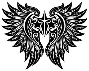 Obraz premium Intricate Wing Designs with Symmetrical Feather Details and Angelic Motifs in Gothic Style