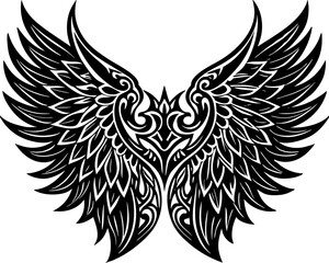 Intricate Wing Designs with Symmetrical Feather Details and Angelic Motifs in Gothic Style