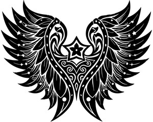 Intricate Wing Designs with Symmetrical Feather Details and Angelic Motifs in Gothic Style