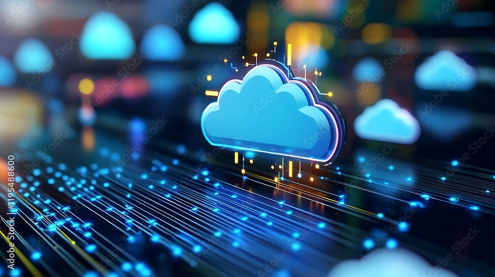 Poster holographic streaming grid connected to global cloud platform concept abstract digital background wi