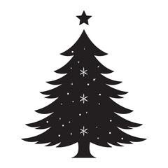 Christmas Tree Winter Snowflake Silhouette Vector on White Background