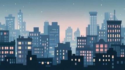 Cityscape at Dawn Urban Skyline Buildings Lights