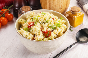 Vegan cuisine couscous with vegetables