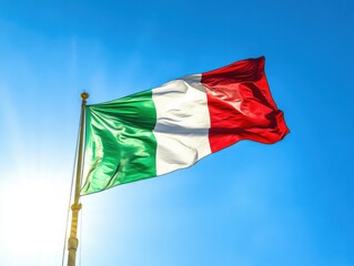 Italian flag waving under a clear blue sky during a sunny day