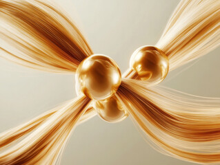 Hair strands connected by shiny spheres showcasing a unique hairstyle concept with glossy texture and smooth finish