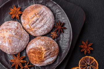 Delicious round freshly baked cinnamon flavored cookies