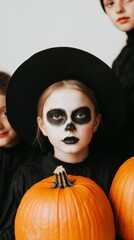 Family Portrait with Halloween Costumes and Pumpkins - Whimsical Autumn Vibe