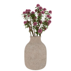 Pink flowers in beige vase, minimalist home decor, neutral background, website design element
