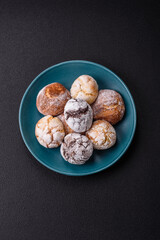 Sweet freshly baked round cookies of several types
