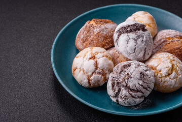 Sweet freshly baked round cookies of several types