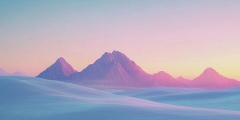 Fototapeta premium A stunning display of color fills the sky above majestic mountains as twilight settles in, creating a tranquil atmosphere over the snowy landscape