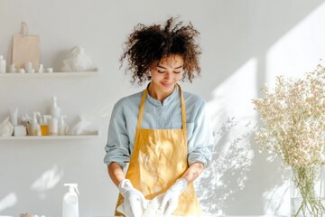Creative pottery workshop with smiling artist in bright studio setting