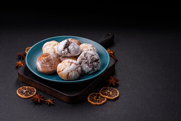 Sweet freshly baked round cookies of several types