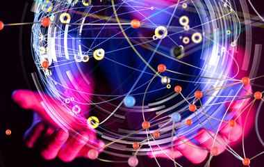 Global network. Blockchain. 3D illustration. Neural networks and artificial intelligence. Abstract  - 3d