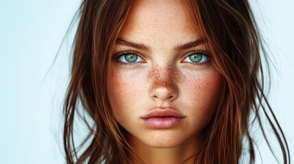 Naklejka premium Freckled Teen Girl Portrait, Studio Shot, Beauty, Skincare