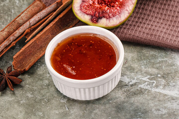 Sweet fig jam in the bowl
