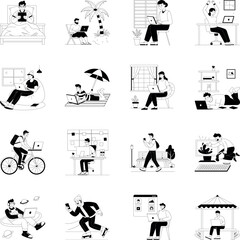 Basic RGBLatest Collection of Telecommuting Hand Drawn Illustrations 