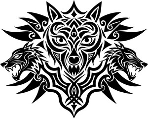Tribal Tattoo Designs Featuring Wolf Head, Dragon Silhouette, and Abstract Patterns