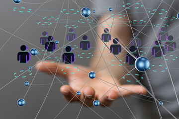 holding 3D rendering group of blue people