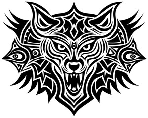 Fototapeta premium Tribal Tattoo Designs Featuring Wolf Head, Dragon Silhouette, and Abstract Patterns