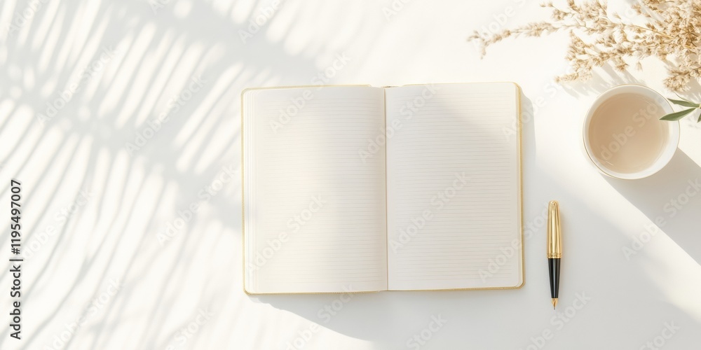 Aufkleber Elegant Stationery and Writing Tools in Soft Natural Light for a Calm and Creative Workspace
