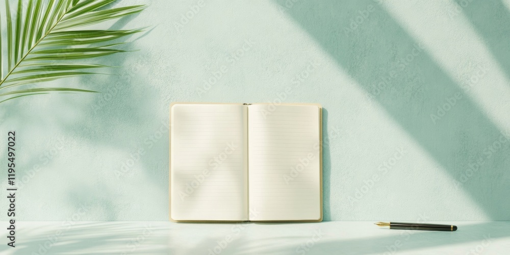 Poster elegant stationery and open journal in soft natural light